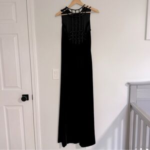 Marina by Marina Bresler Vintage Black Velvet Maxi Dress‎ Beaded Back Size 6